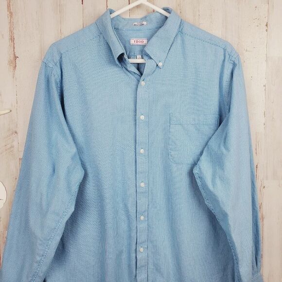 Izod Long Sleeve Button Down Shirt Blue 17 1/2 - Picture 4 of 10